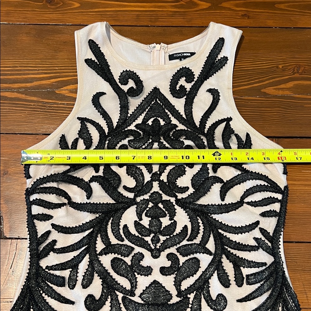NWOT Fashion Nova - Cream Black Beaded Dress - Size Med - Picture 2 of 10